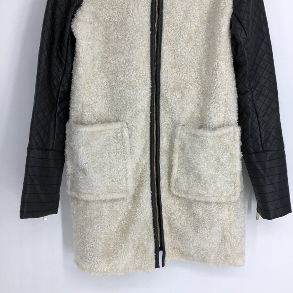 Vince Camuto cream & black shearling faux leather trench coat size  S - Picture 6 of 16